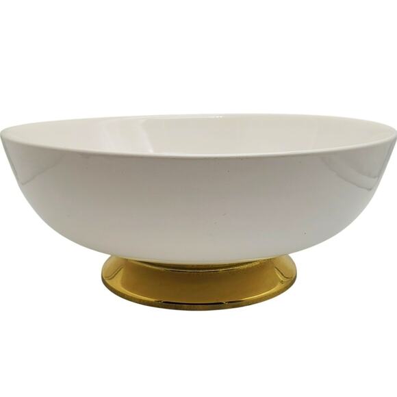 Large Kenilworth White Bowl Brass Pedestal Homer Laughlin 10" Vintage 1950s Dish - Picture 1 of 11